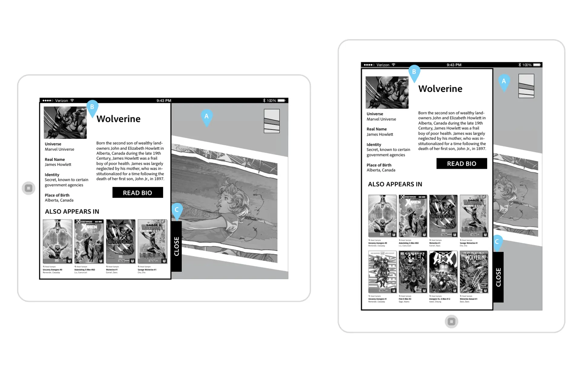 Marvel Comics - Tablet UX Work